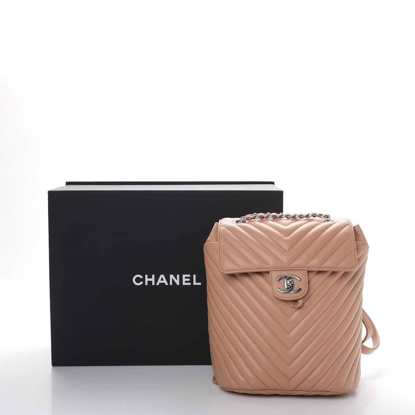 Calfskin Chevron Quilted Small Urban Spirit Backpack Beige