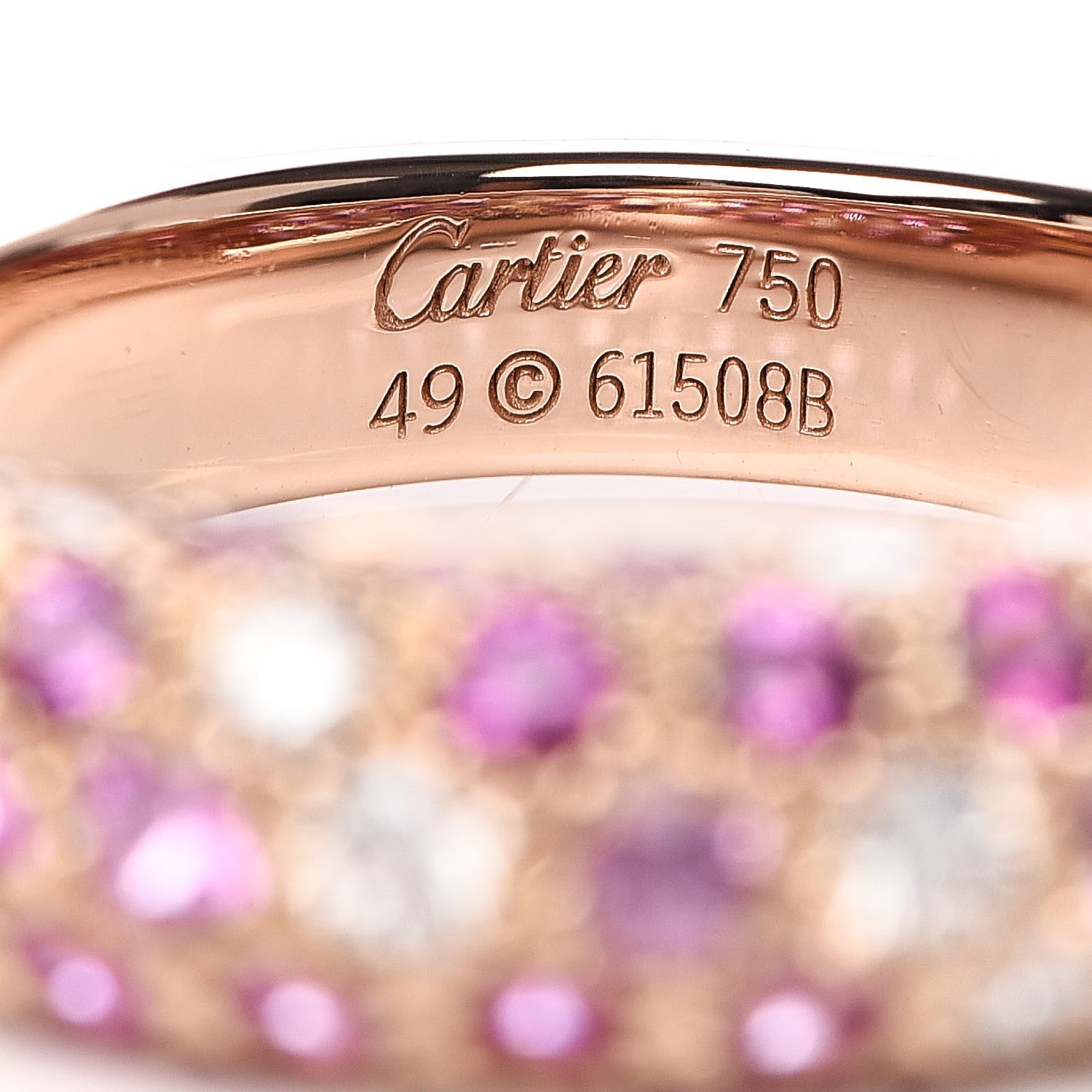 Cartier 18K Pink Gold Diamond Pink Sapphire 6mm Mimi Ring 49 4.75 4 of 4