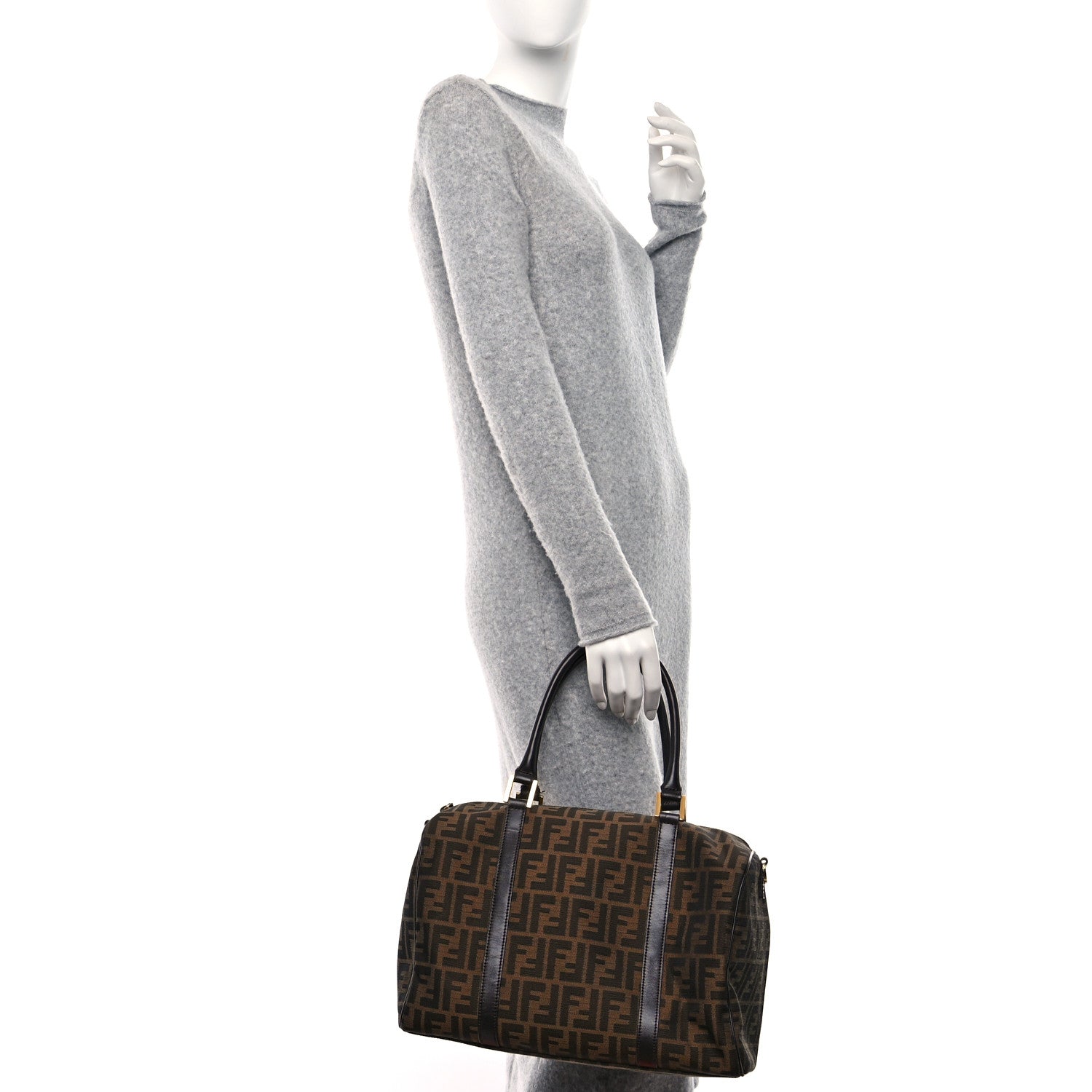 Fendi Zucca Medium Convertible Boston Satchel Tobacco Brown 2 of 9