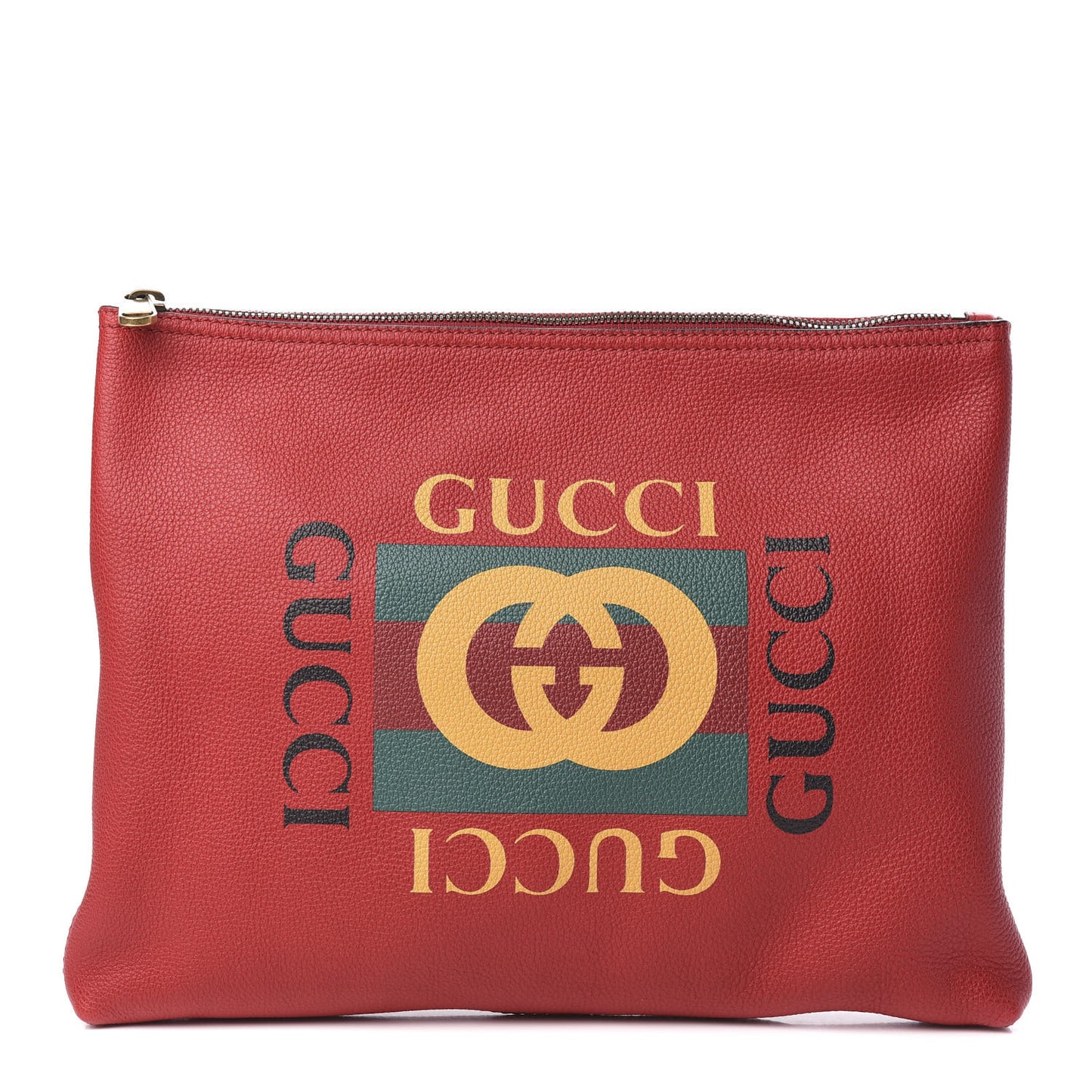Pebbled Calfskin Medium Logo Portfolio Clutch Hibiscus Red