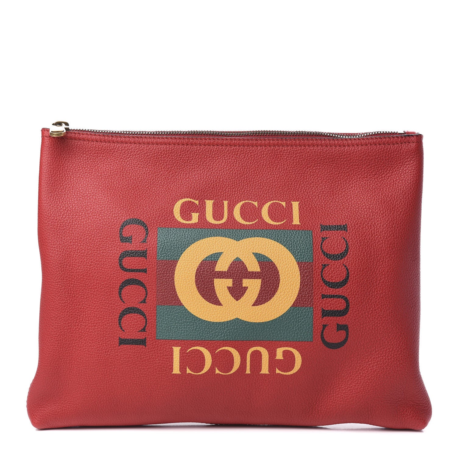 Gucci Pebbled Calfskin Medium Logo Portfolio Clutch Hibiscus Red 1 of 8