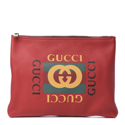 Gucci Pebbled Calfskin Medium Logo Portfolio Clutch Hibiscus Red 1 of 8