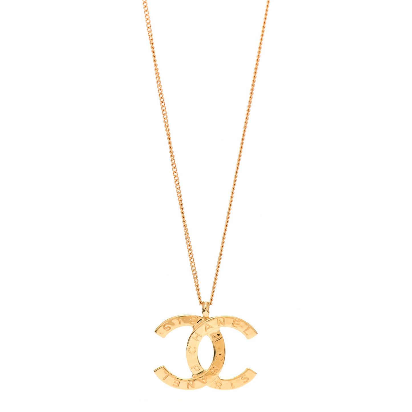 Metal CC Paris Button Necklace Gold