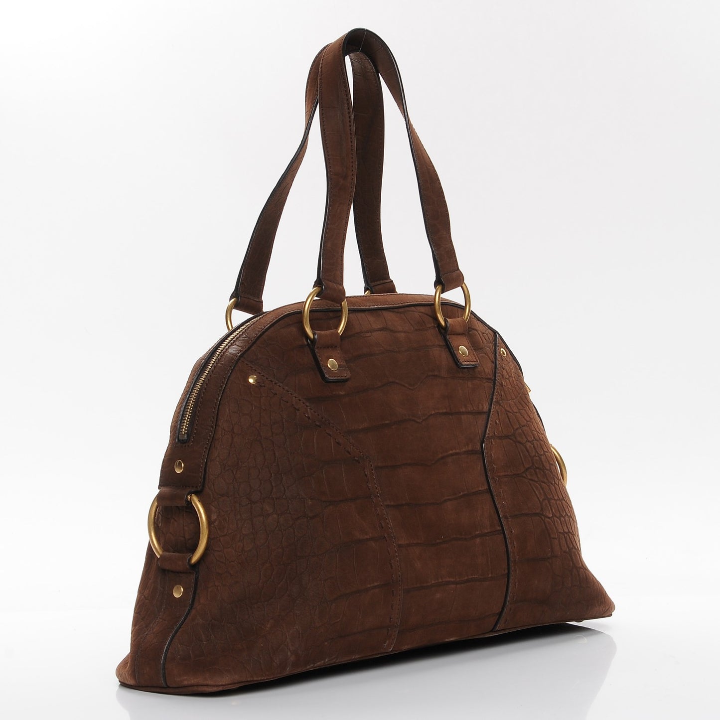 Nubuck Crocodile Embossed Large Muse Coffee Brown
