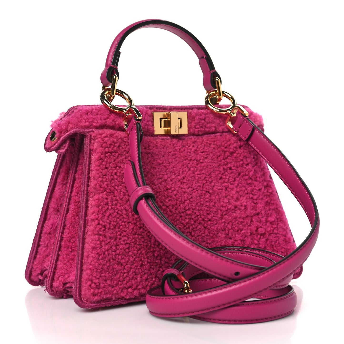 Curly Shearling Shiny Nappa Petite Peekaboo I SEE U Satchel Ciclamino Pilar