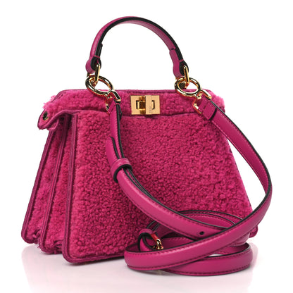 Fendi Curly Shearling Shiny Nappa Petite Peekaboo I SEE U Satchel Ciclamino Pilar 3 of 11