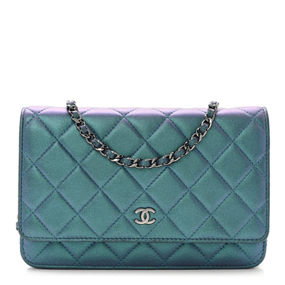Chanel Iridescent Lambskin Quilted Wallet On Chain WOC Turquoise 1 of 12