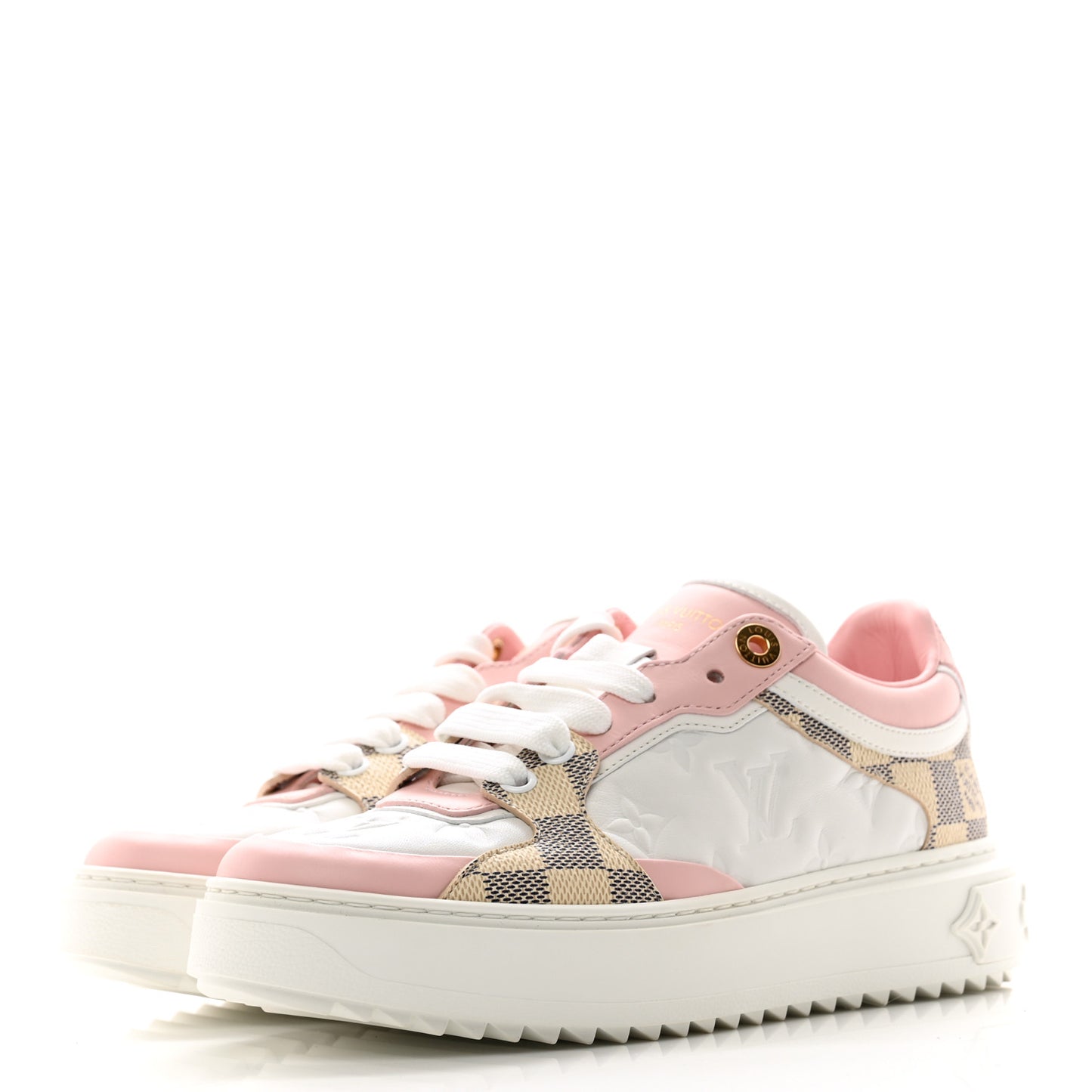 Monogram Embossed Calfskin Damier Azur Time Out Sneakers 36 Rose Clair Pink
