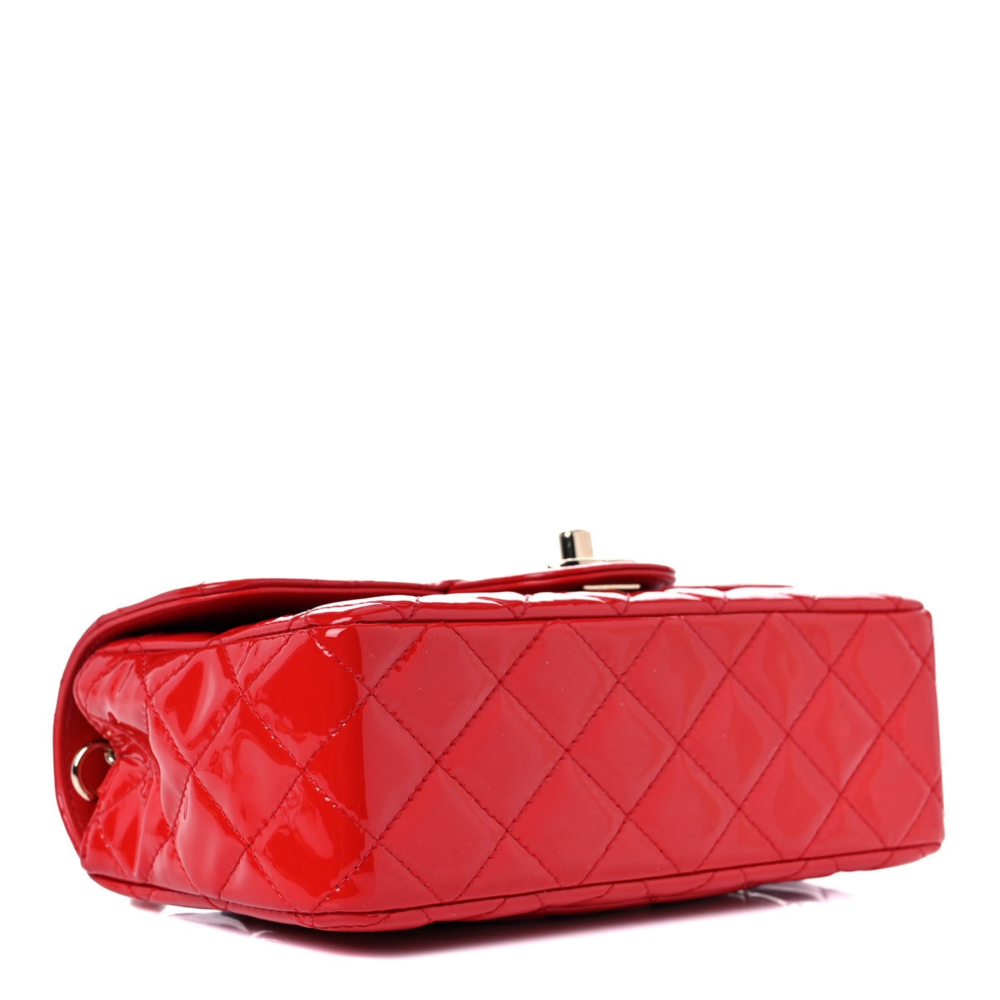 Patent Calfskin Quilted Mini Rectangular Flap Red