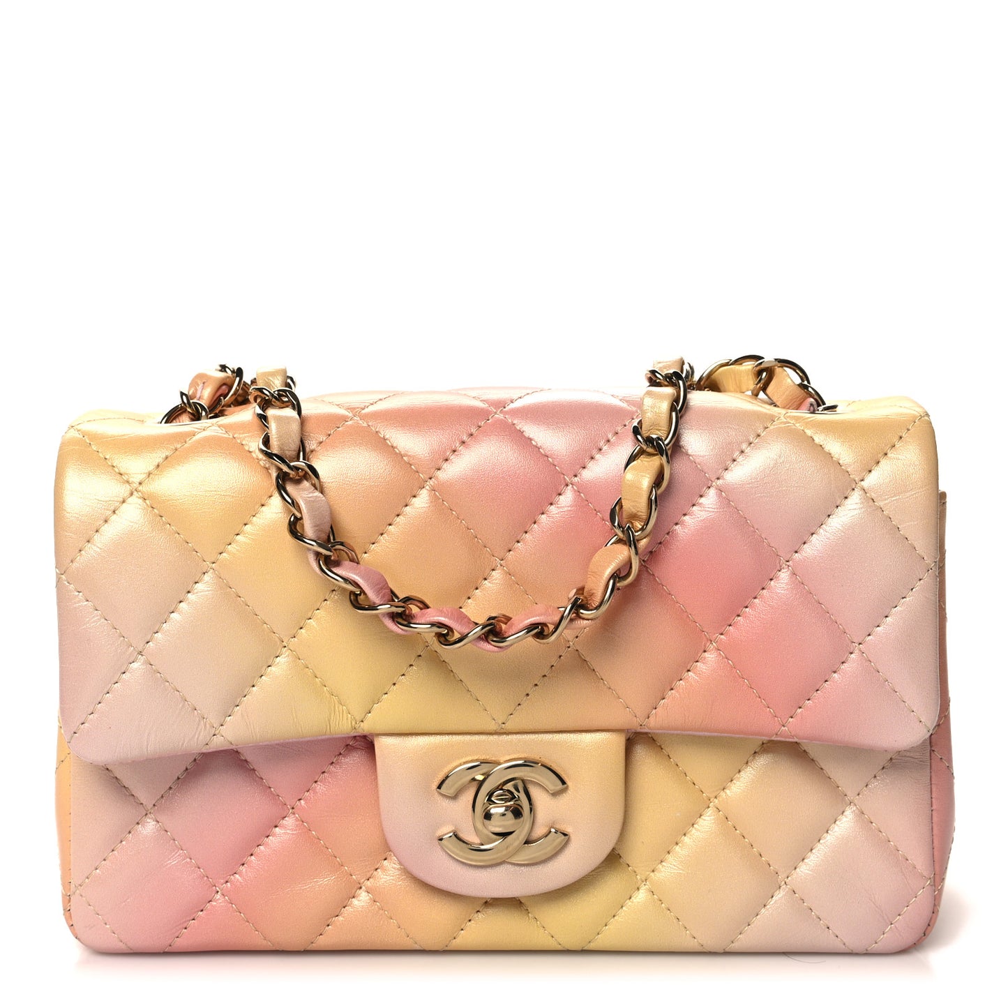 Lambskin Quilted Tie Dye Ombre Mini Rectangular Flap Yellow Multicolor
