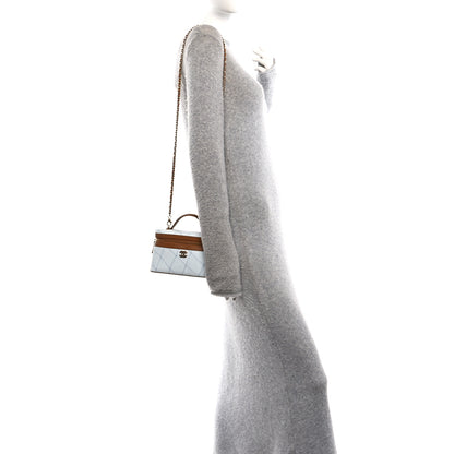 Chanel Washed Denim Calfskin Quilted Top Handle Slim Vanity Case With Chain Blue Brown 2 of 11