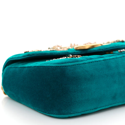 Gucci Velvet Matelasse Embroidered Mini GG Marmont Shoulder Bag Pavone Cyan 9 of 10