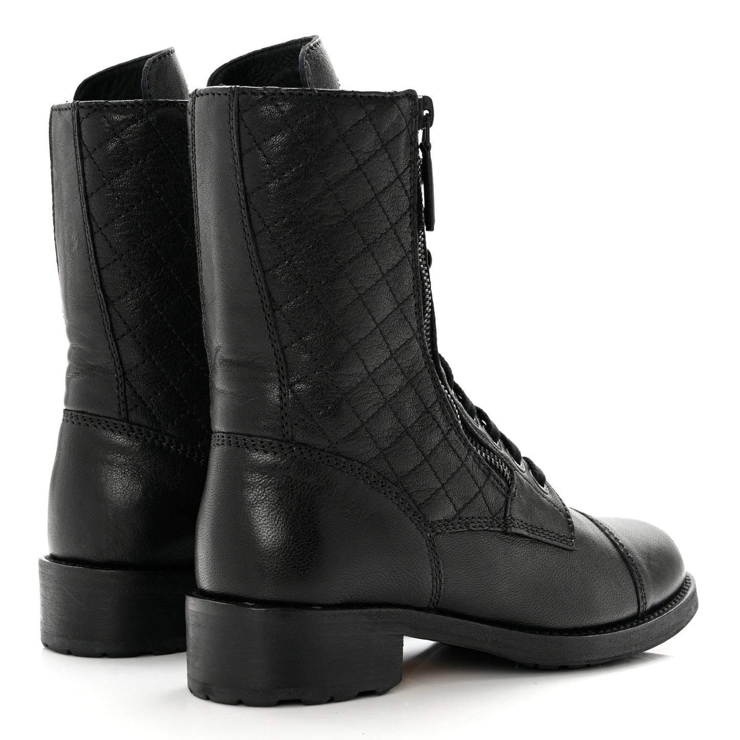 Sheepskin Quilted CC Tall Lace Up Combat Boots 37.5 Black