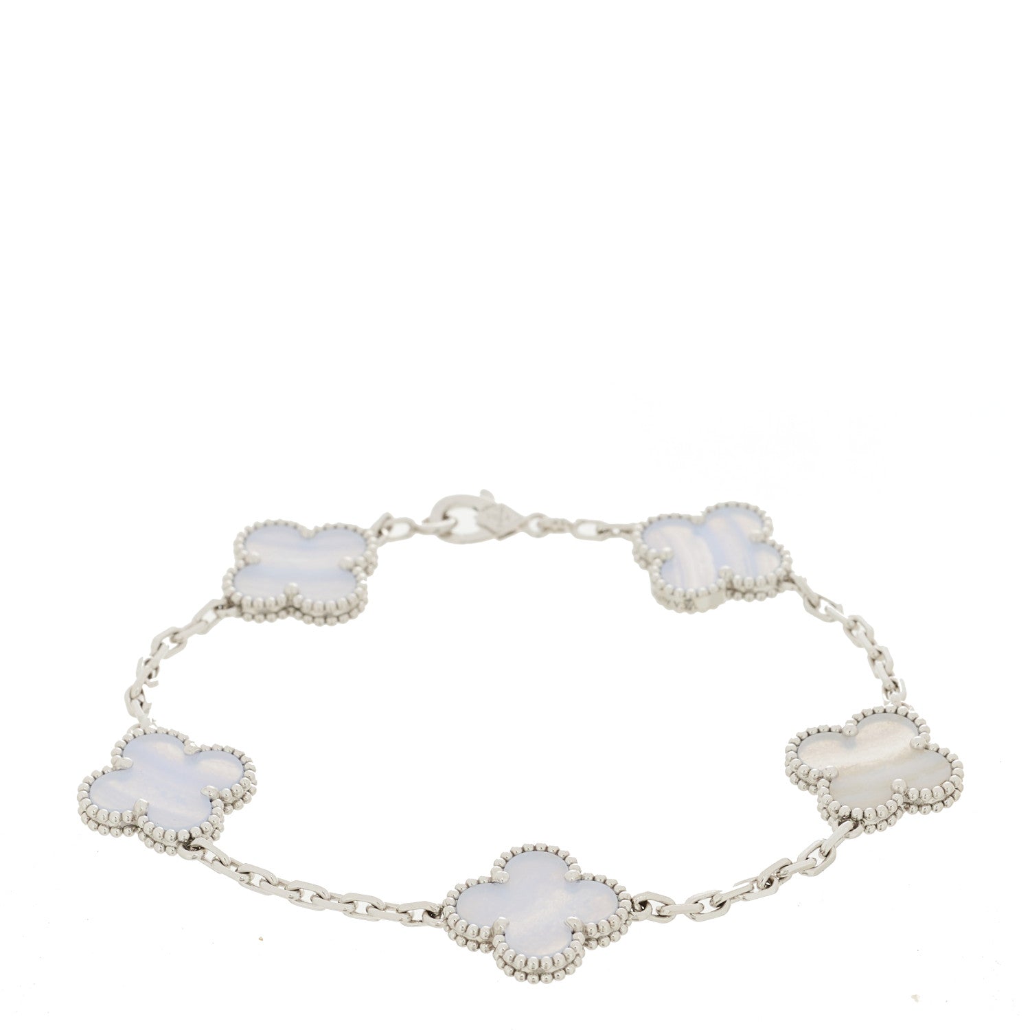 Van Cleef & Arpels 18K White Gold Chalcedony 5 Motifs Vintage Alhambra Bracelet 1 of 4