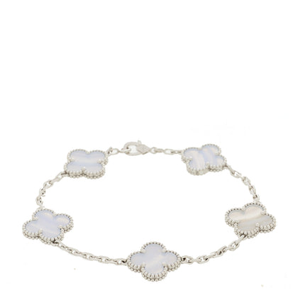 Van Cleef & Arpels 18K White Gold Chalcedony 5 Motifs Vintage Alhambra Bracelet 1 of 4