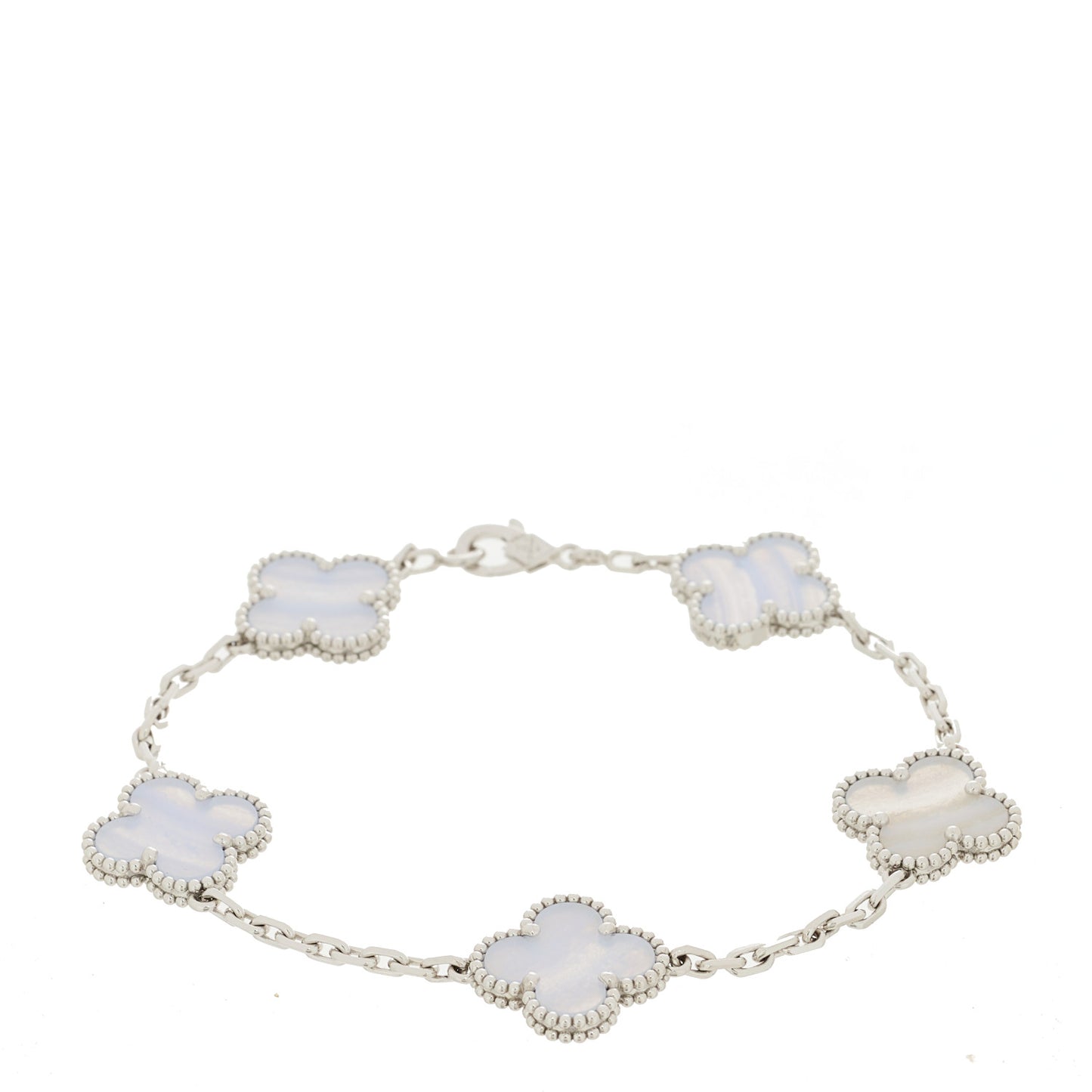 18K White Gold Chalcedony 5 Motifs Vintage Alhambra Bracelet