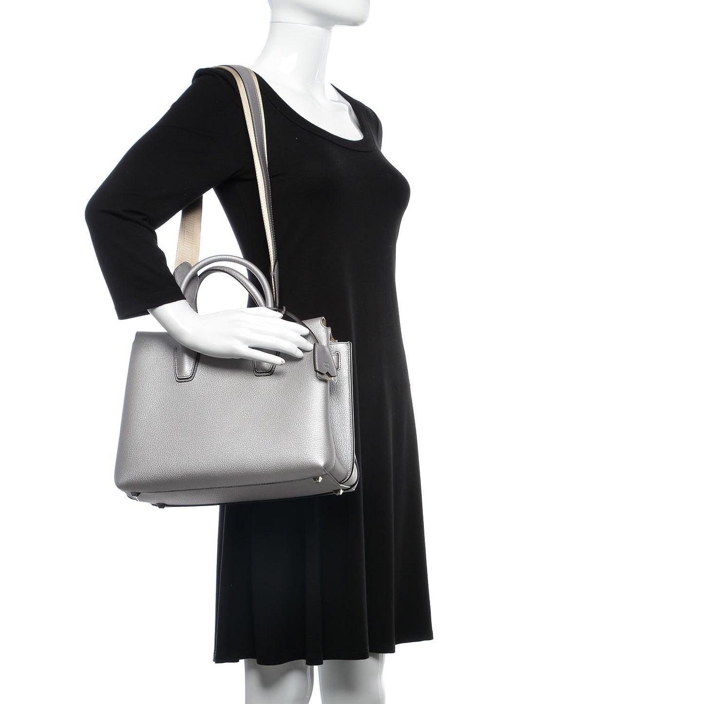 Metallic Grained Calfskin Medium Milla Tote Spike Silver