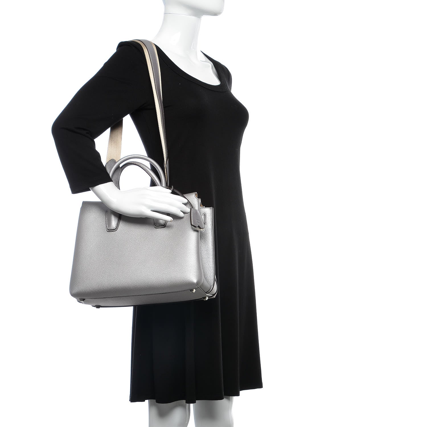 MCM Metallic Grained Calfskin Medium Milla Tote Spike Silver 2 of 7