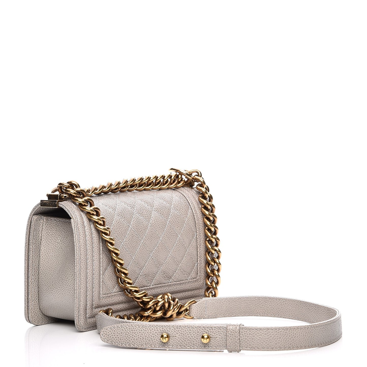 Caviar Quilted Small Boy Flap Light Grey