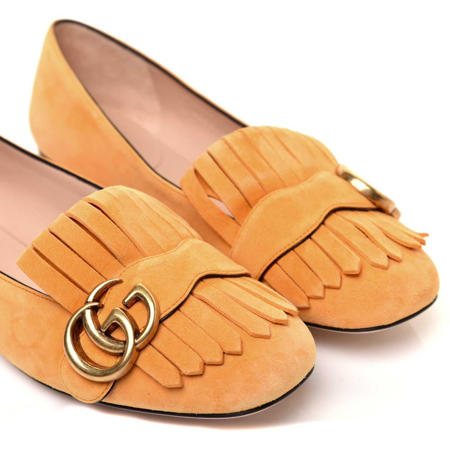 Gucci Kid Scamosciato GG Marmont Fringe Flats 37.5 Crystal Copper 9 of 10