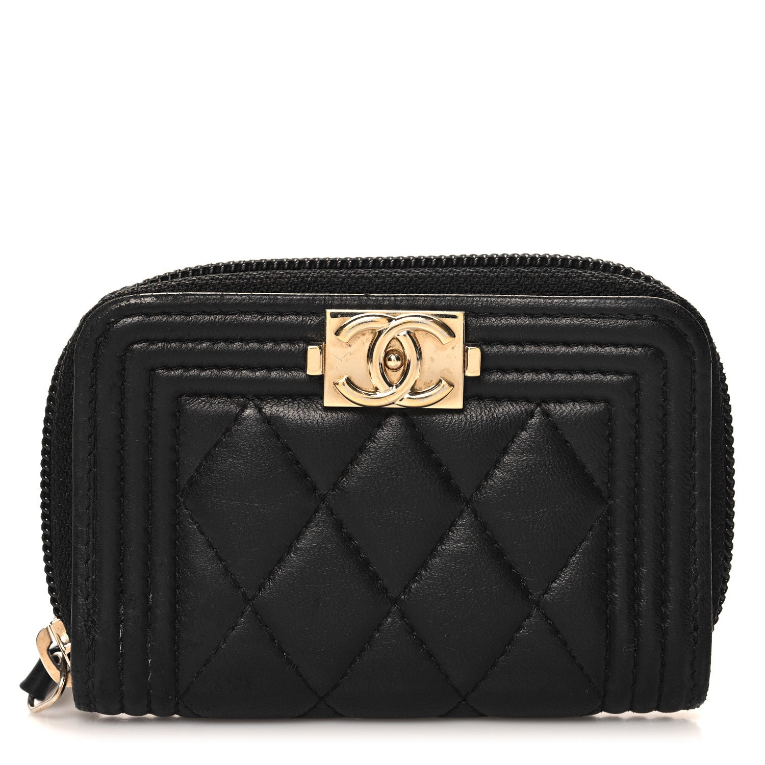 Chanel Lambskin Quilted Zip Around Boy Coin Purse Wallet Black 1 of 9