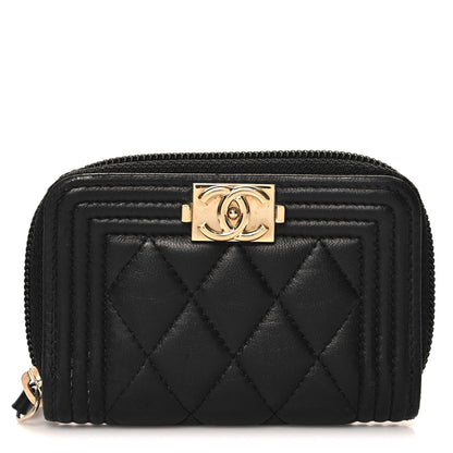 Chanel Lambskin Quilted Zip Around Boy Coin Purse Wallet Black 1 of 9