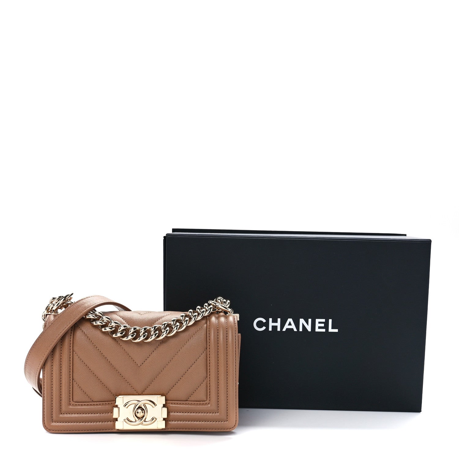 Chanel Caviar Chevron Quilted Small Boy Flap Brown 12 of 12