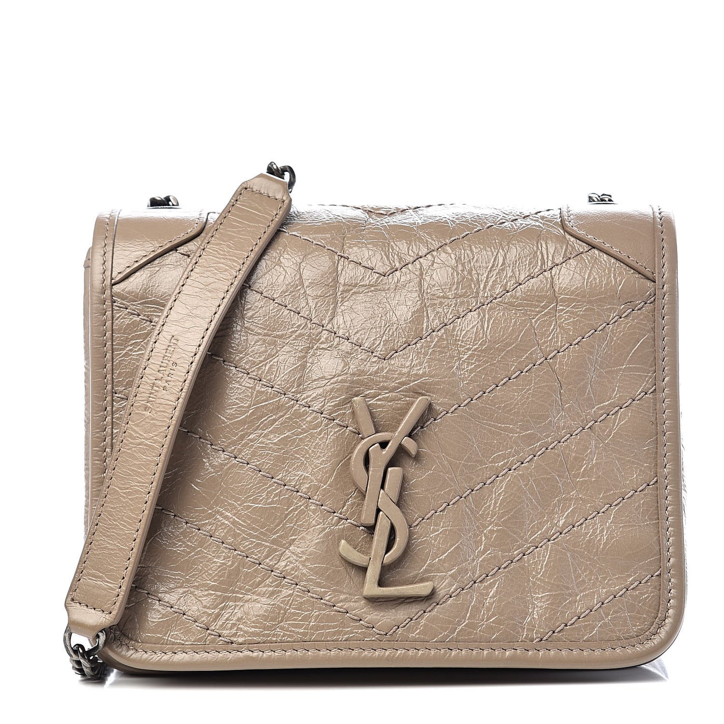 Crinkled Calfskin Matelasse Monogram Niki Chain Wallet Dusty Grey