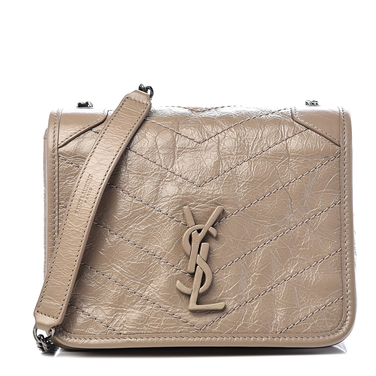Saint Laurent Crinkled Calfskin Matelasse Monogram Niki Chain Wallet Dusty Grey 1 of 10