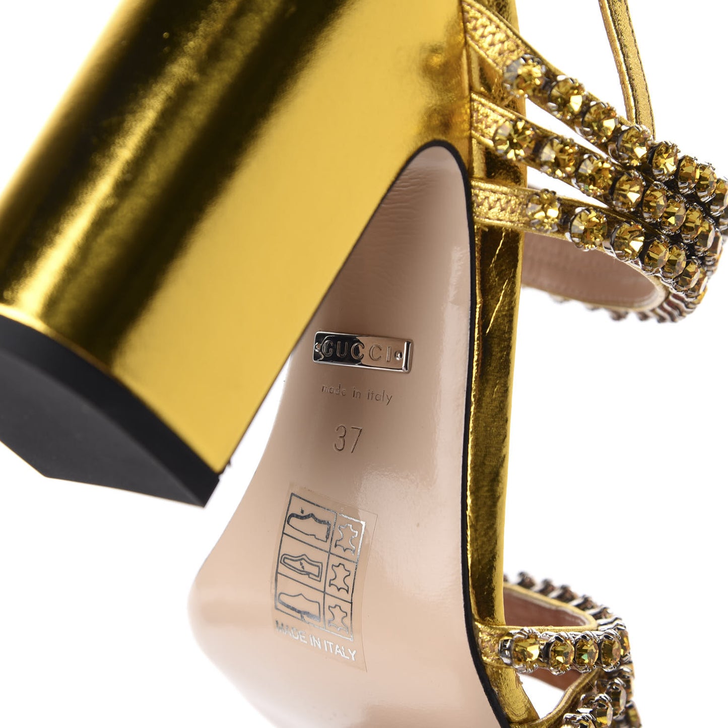 Nappa Silk Crystal Bertie High Heel Sandals 37 Gold