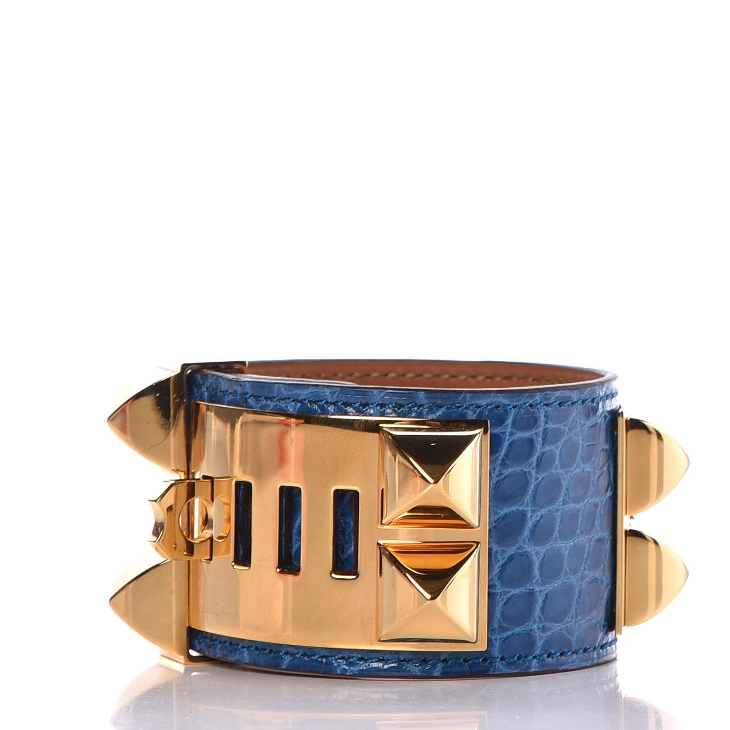 Hermes Shiny Alligator Collier De Chien CDC Bracelet S Bleu Izmir 3 of 7