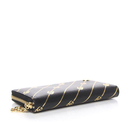 Gucci Moon Calfskin Diagonal GG Zip Around Wallet Black Gold 4 of 8