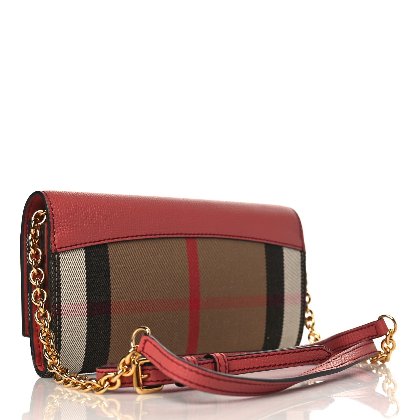 Grainy Calfskin House Check Henley Wallet On Chain Cinnamon Red