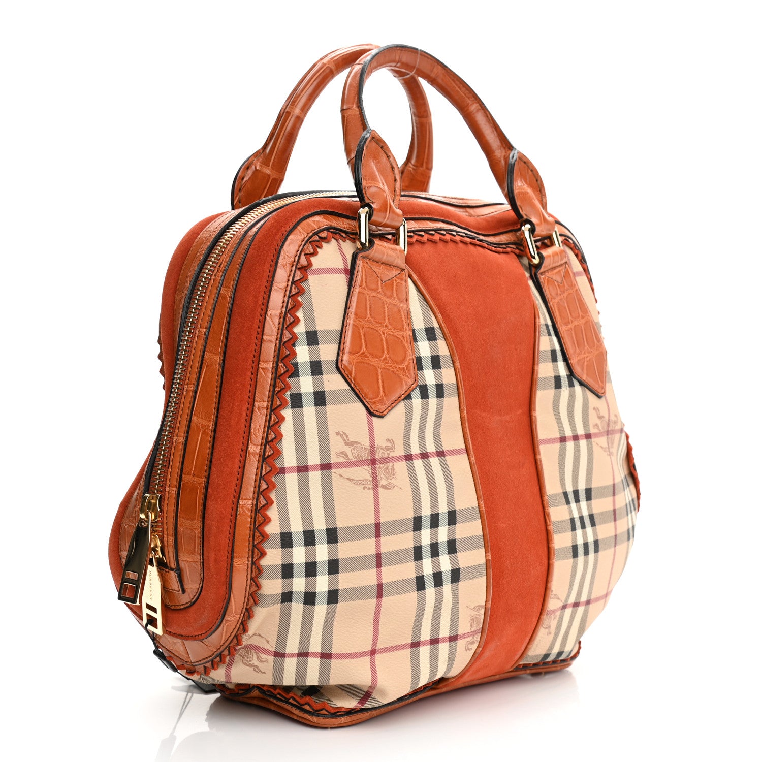 Burberry Haymarket Check Suede Prorsum Tassel Bowling Bag Tangerine 3 of 12