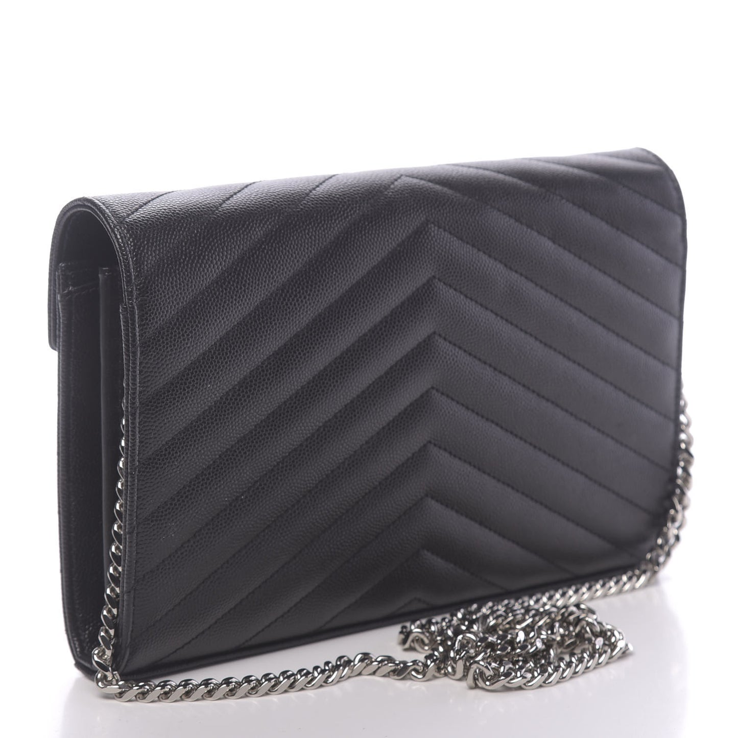 Grain De Poudre Matelasse Chevron Monogram Chain Wallet Black