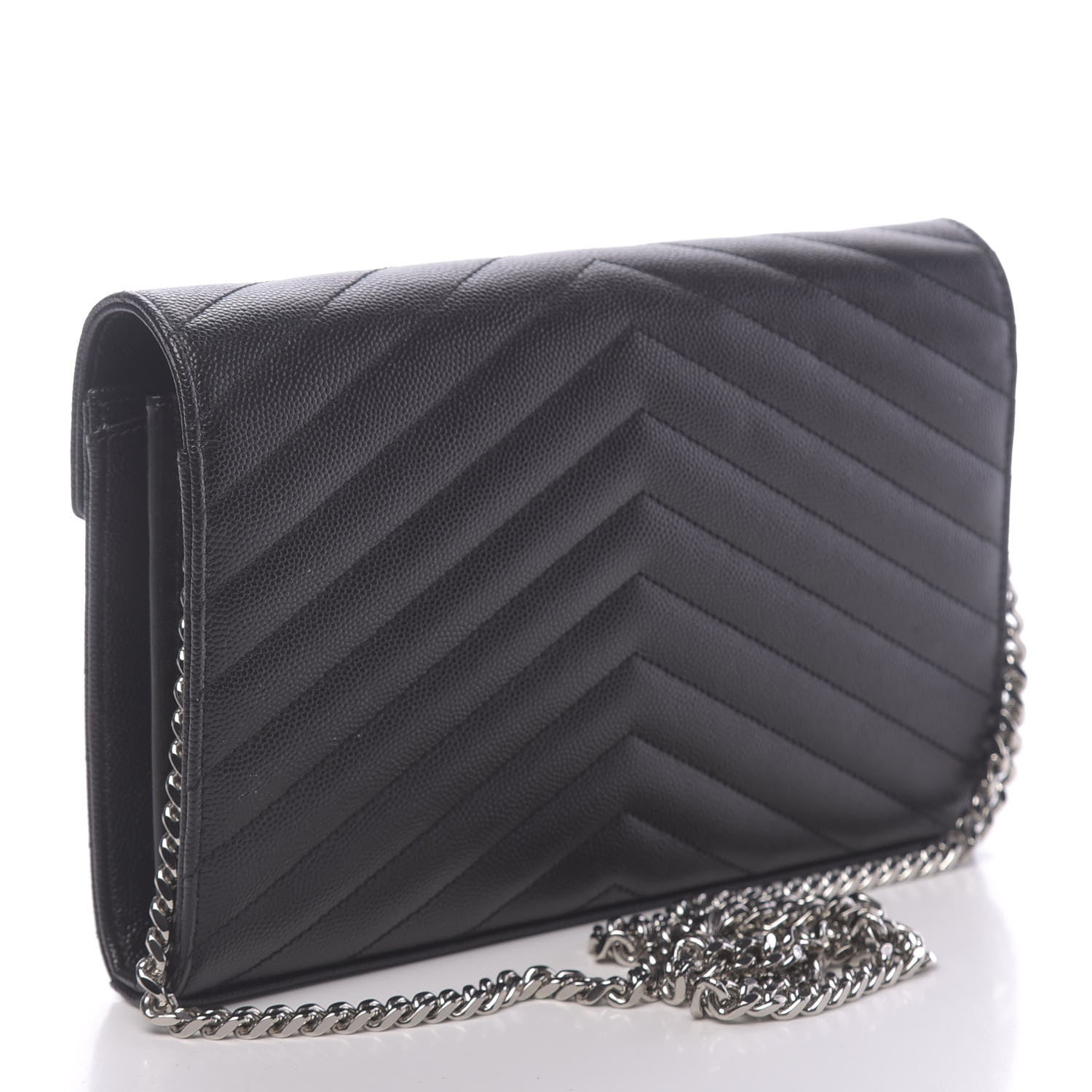 Saint Laurent Grain De Poudre Matelasse Chevron Monogram Chain Wallet Black 3 of 10