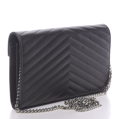 Saint Laurent Grain De Poudre Matelasse Chevron Monogram Chain Wallet Black 3 of 10