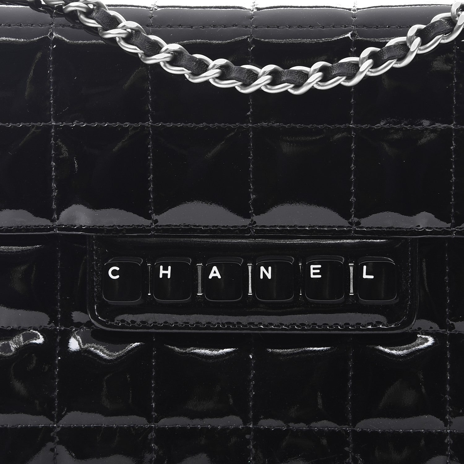 Chanel Patent Chocolate Bar Quilted Computer Keys Flap Black 11 of 12