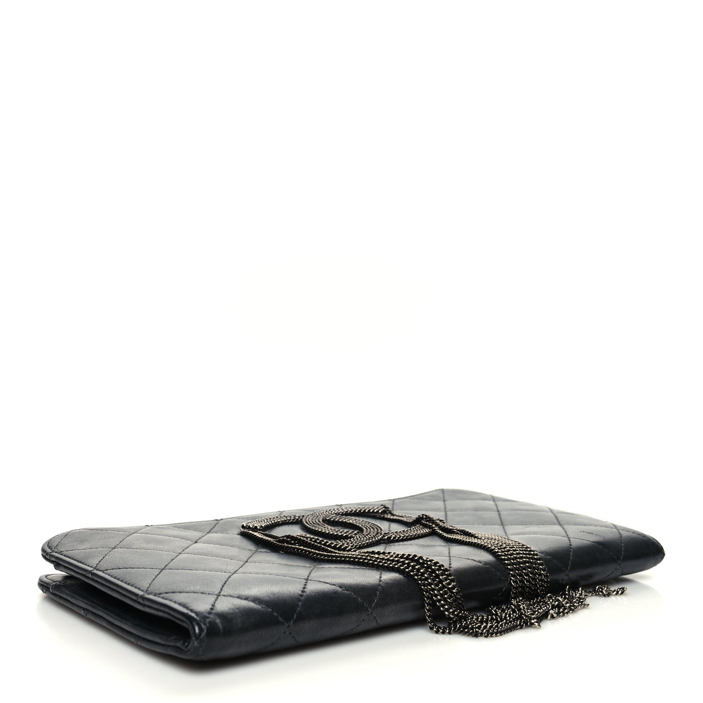 Calfskin Quilted Chain CC Chain Clutch Argent Fonce