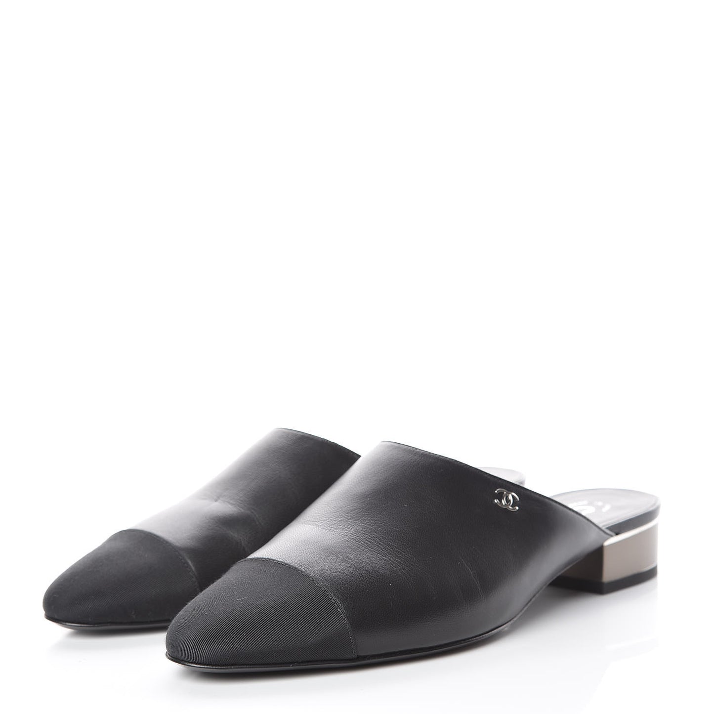 Lambskin Grosgrain Cap Toe CC Mules 39 Black