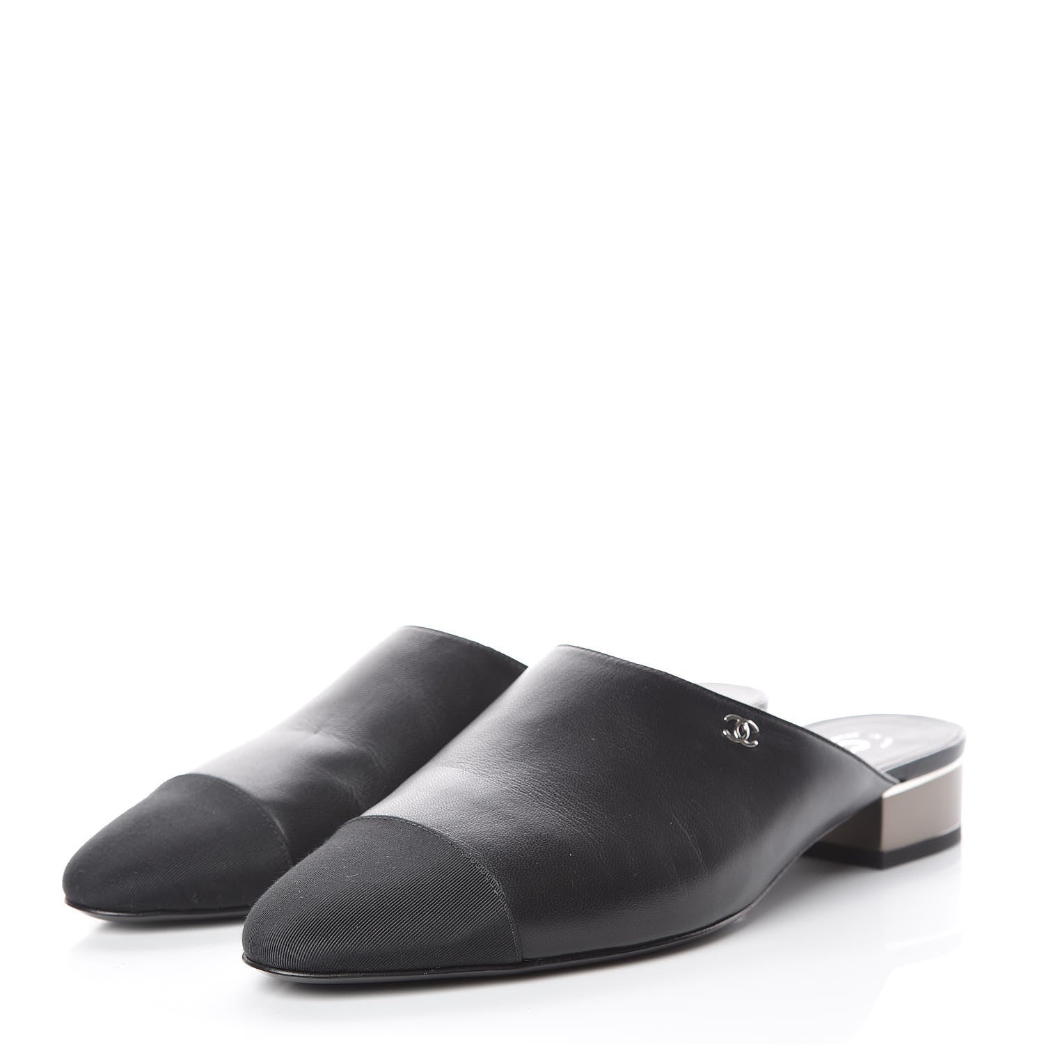 Chanel Lambskin Grosgrain Cap Toe CC Mules 39 Black 3 of 11