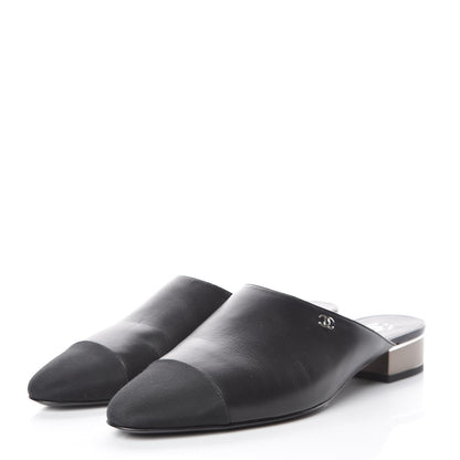 Chanel Lambskin Grosgrain Cap Toe CC Mules 39 Black 3 of 11