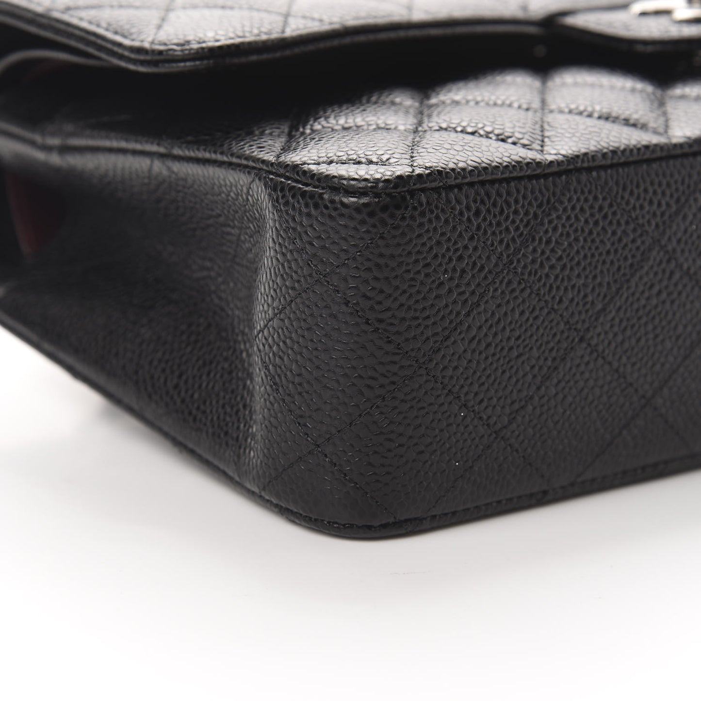 Caviar Quilted Medium Double Flap Black