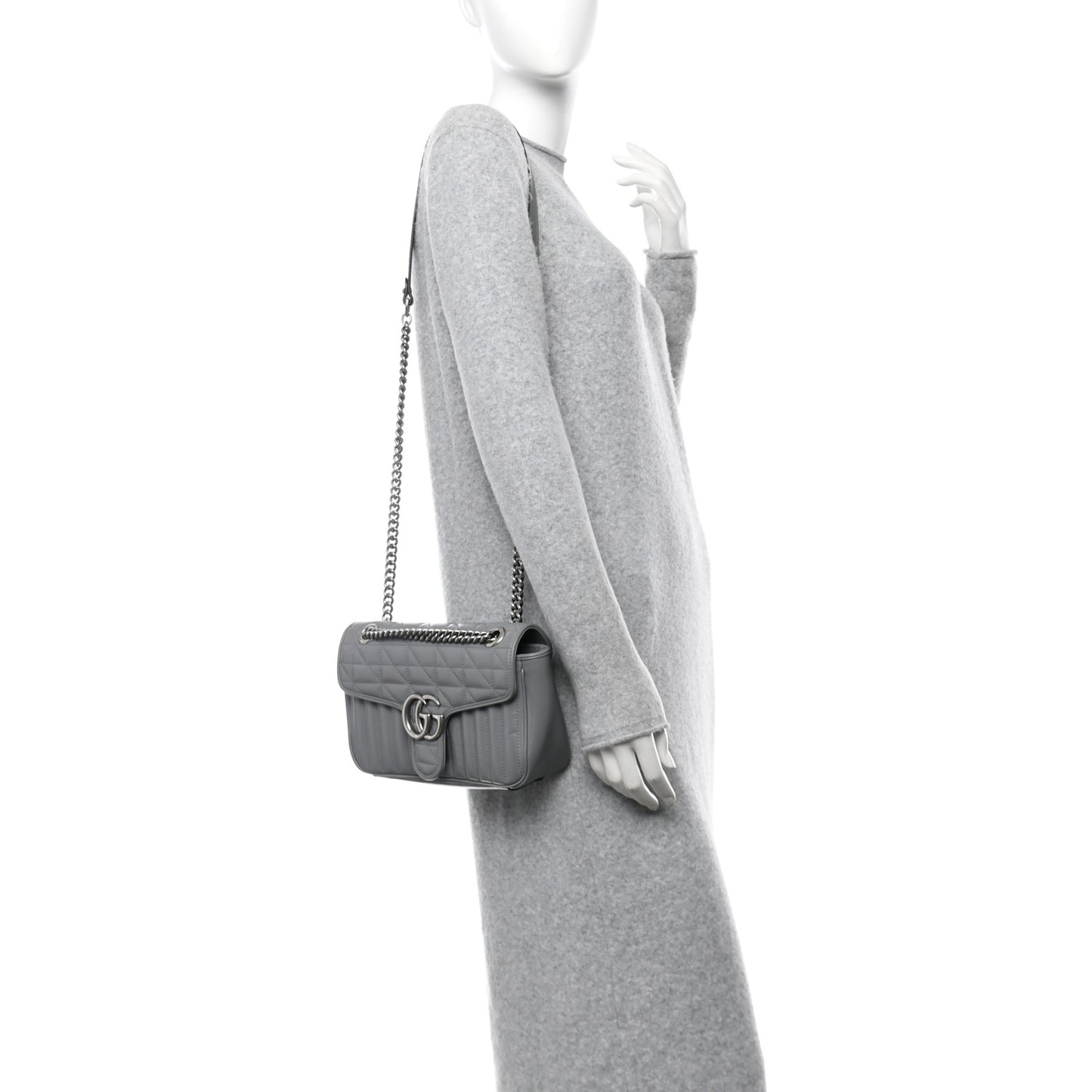 Calfskin Matelasse Aria Small GG Marmont Shoulder Bag Deep Grey