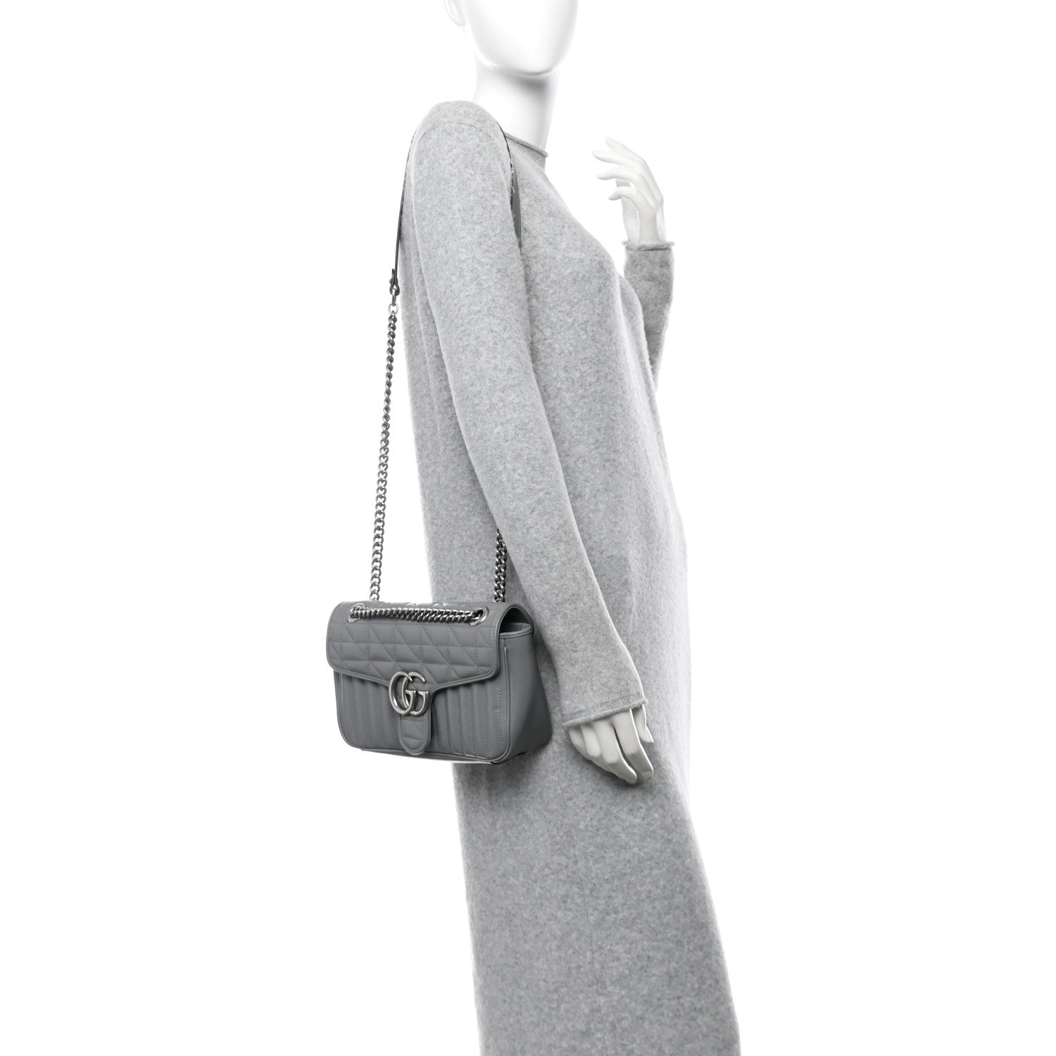 Gucci Calfskin Matelasse Aria Small GG Marmont Shoulder Bag Deep Grey 2 of 10