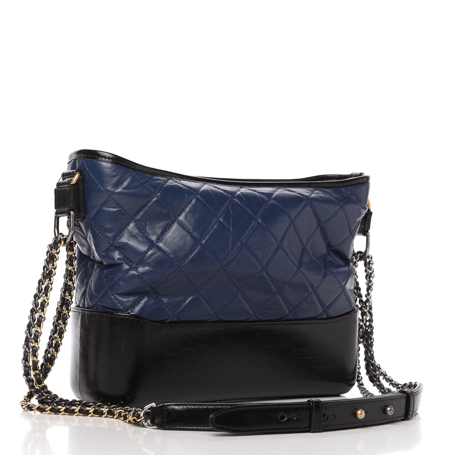 Aged Calfskin Quilted Medium Gabrielle Hobo Navy Black