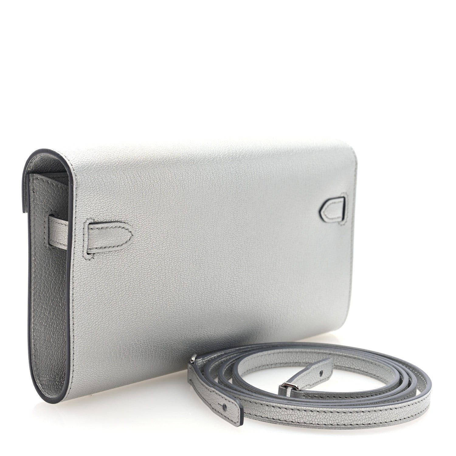 Hermes Metallic Chevre Chamkilight Kelly Wallet To Go Argent 3 of 11