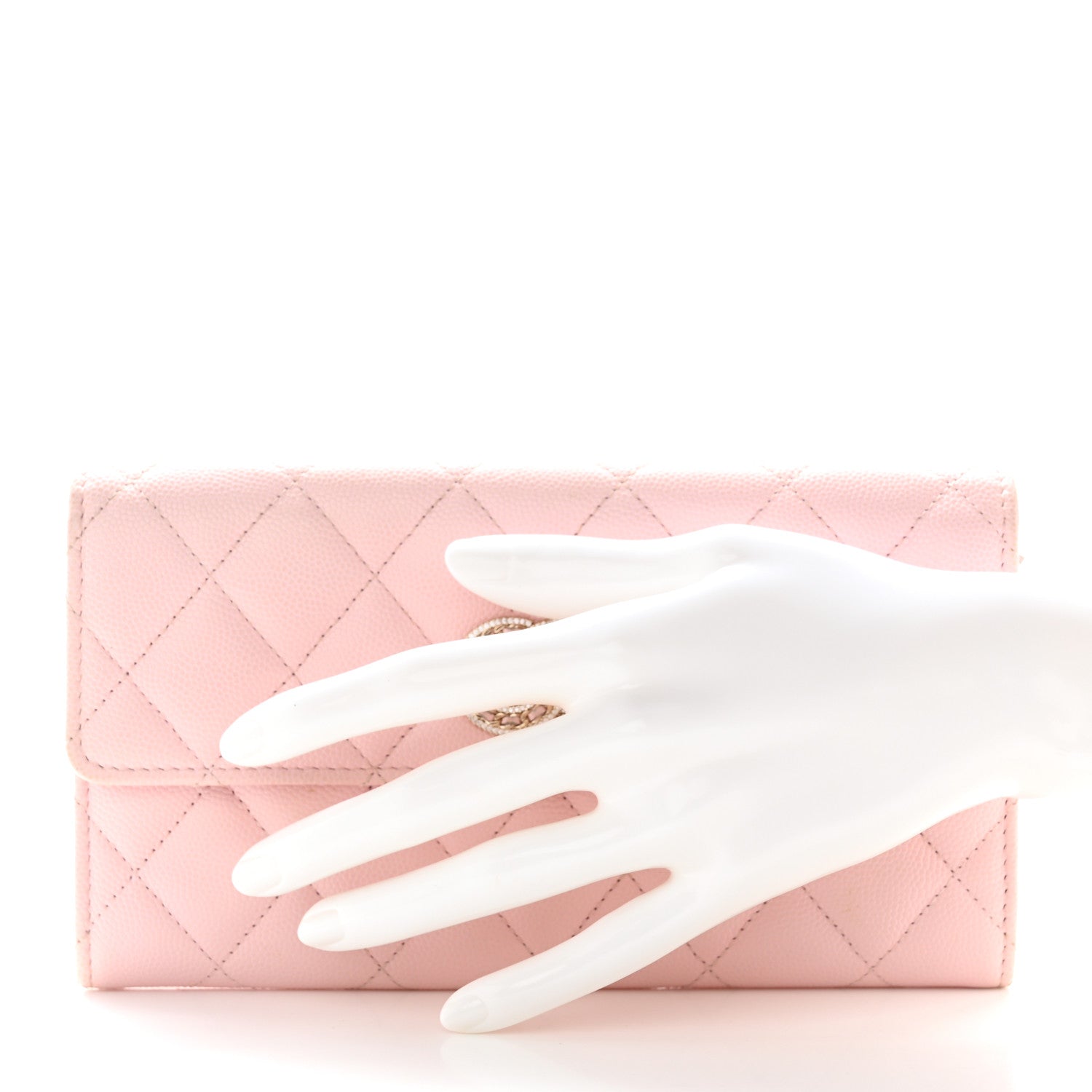 Chanel Caviar Quilted Crystal CC Large Gusset Flap Wallet Pink 2 of 17