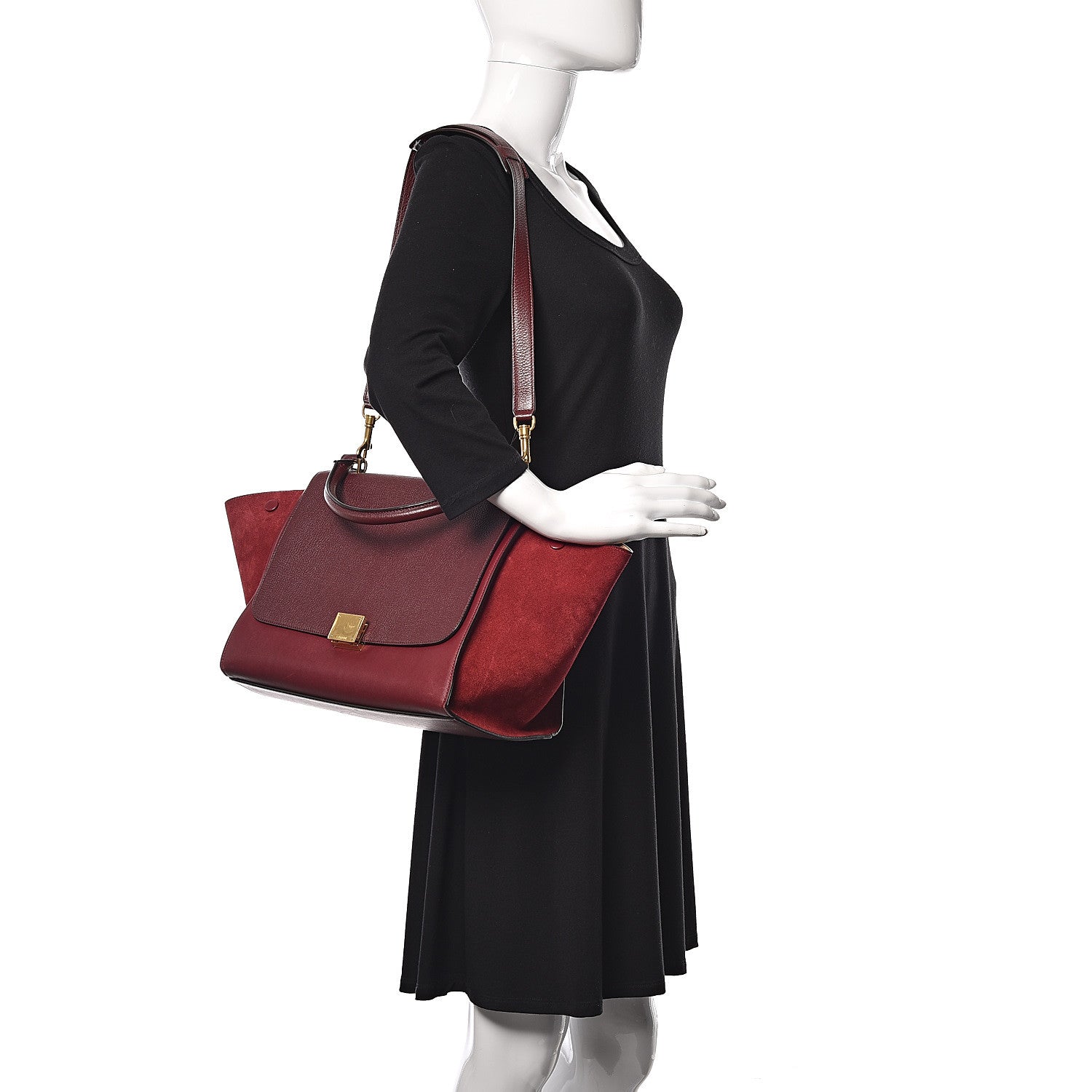 Celine Drummed Calfskin Suede Medium Trapeze Burgundy 2 of 13