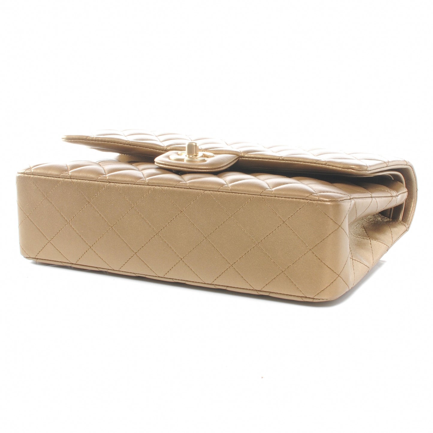Lambskin Medium Double Flap Metallic Khaki